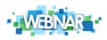 WEBINAR blue and green overlapping squares banner