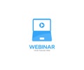 Webinar button or banner element logo design. Play button and text. Online webinar or seminar vector design and illustration. Royalty Free Stock Photo