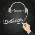 Webinar chalk on a blackboard, 3d hand and Royalty Free Stock Photo