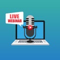 Webinar concept icon on laptop screen with microphone. Can be used for business. Vector EPS10 Royalty Free Stock Photo