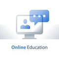 Online education, webinar concept, web lecture, advice and guidance, distant learning, internet tutorial