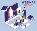 Webinar Concept where a Teacher is teaching students through online medium Isometric Artwork Concept.