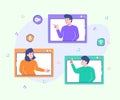 Webinar course lecture student interaction communication video conference with modern flat cartoon style