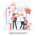 Webinar, Digital classroom, Online teaching, Internet classes. Online learning metaphors. Educational webinar. Online teacher.