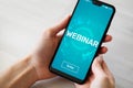 Webinar E-learning Online Training Coaching Education concept on mobile phone screen. Royalty Free Stock Photo