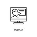 Webinar flat line icon. Vector illustration video training on a laptop