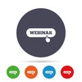 Webinar with hand pointer sign icon. Web study.