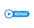 Webinar Icon, flat design style with blue play button. Vector illustration.