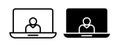 Webinar Icon Set. Online Training Video Virtual Workshop Vector Symbol in a black filled and outlined style. Distance Education Royalty Free Stock Photo