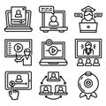 Webinar icons set, outline style