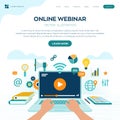 Webinar. Internet conference. Web based seminar. Distance Learning. E-learning Training business concept. Video tutorials. Online Royalty Free Stock Photo