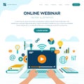 Webinar. Internet conference. Web based seminar. Distance Learning. E-learning Training business concept. Video tutorials. Online