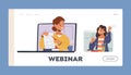 Webinar Landing Page Template. New Normal Of School. Children Studying Online At Home Chatting With Classmate in Virtual