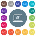 Webinar on laptop flat white icons on round color backgrounds Royalty Free Stock Photo