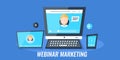 Webinar marketing - video conferencing - web seminar on digital media devices. Flat design vector marketing banner.