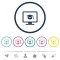 Webinar on monitor flat color icons in round outlines Royalty Free Stock Photo