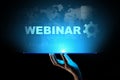 Webinar, Online training, Education and E-learning concept on virtual screen. Royalty Free Stock Photo