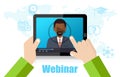 Webinar Training, Online Conference and Education using Mobile Device Royalty Free Stock Photo