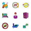 Webmaster icons set, cartoon style