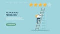 Webpage with man climbs ladder with star to rating