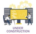 Webpage under construction. System administrators fixing web site page error. Website repair services, vector.