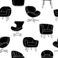 WebSeamless pattern with furniture for the interior. Modern background with chairs. Wrapping paper with chairs