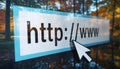 Website address with a cursor on a screen, with beautiful nature background Royalty Free Stock Photo
