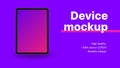 Website Advertisement Banner. Tablet Front View with Blank Screen Mockup. Minimalistic Purple Promotion Slide