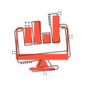 Website analytics icon in comic style. SEO data cartoon vector illustration on white isolated background. Computer diagram splash Royalty Free Stock Photo