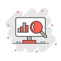 Website analytics icon in comic style. SEO data cartoon vector illustration on white isolated background. Computer diagram splash Royalty Free Stock Photo