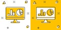 Website analytics icon in comic style. SEO data cartoon vector illustration on white isolated background. Computer diagram splash Royalty Free Stock Photo