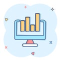 Website analytics icon in comic style. SEO data cartoon vector illustration on white isolated background. Computer diagram splash Royalty Free Stock Photo