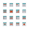 Website or application wireframe template and design layout colored icon set in outline style Royalty Free Stock Photo