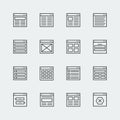 Website or application wireframe template and design layout icons in outline style Royalty Free Stock Photo