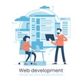 Website architecture concept. PHP and MySql. CMS content management system. Web development. Software testing. Interface design