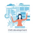 Website architecture concept. PHP and MySql. CMS content management system. Web development. Software testing. Interface design