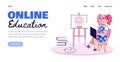 Website banner for children online education services, flat vector illustration.
