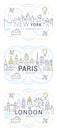 Website Banner and Landing Page Paris, London, New York Royalty Free Stock Photo