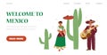 Website banner for tourists traveling to Mexico, flat vector illustration.