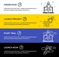 Website banners with rocket launch icon for online business