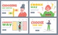 Web banners with people trying to make right choice, flat vector illustration.