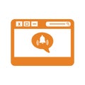 Website ,browser, notification, bell icon. Orange vector design.