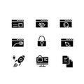 Website browsing glyph icons. Internet page browsing flat vector illustration