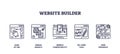 Website builder icons outline key tools, drag-and-drop, design