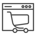 Website and cart line icon. Browser and trolley vector illustration isolated on white. Online shopping outline style Royalty Free Stock Photo