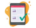 Website created check mark approved icon vector modern graphic on tablet device screen, web site webpage checkmark as test exam Royalty Free Stock Photo