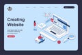 Website creating concept in 3d isometric design for landing page template.