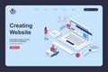 Website creating concept in 3d isometric design for landing page template. Royalty Free Stock Photo