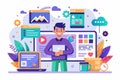 A website creator engages with various digital tools and graphics in a vibrant, customizable workspace, Website creator Royalty Free Stock Photo