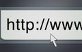 Website, cursor and url of search bar on computer screen for information, worldwide surfing and server. Homepage, html Royalty Free Stock Photo